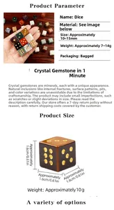 Detailed size measurement of a 16mm natural crystal gemstone dice on a wooden desk