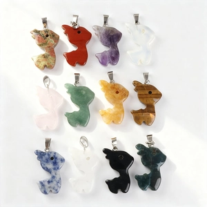 Natural Gemstone Deer Pendant Necklace Amethyst Rose Quartz Tiger Eye Reindeer Fawn Animal Shape Christmas Gift Jewelry