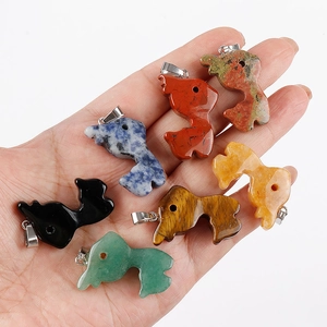Set of seven natural gemstone reindeer pendants including amethyst and agate with silver clips