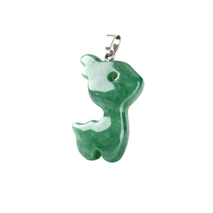 Green aventurine reindeer pendant necklace with silver metal clasp on white background