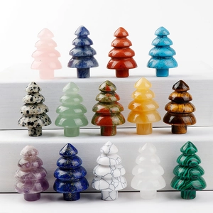 Escultura Miniatura de Árbol de Navidad de Piedra Natural Amatista Figurilla de Gema Tallada a Mano Decoración Regalo Navidad
