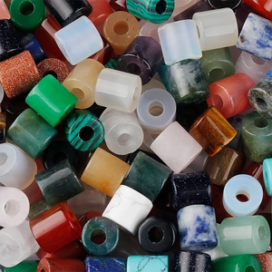 Polished natural stone cylinder beads including agate and malachite for DIY jewelry