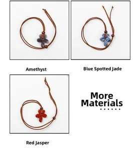Détails de pendentifs fleurs en améthyste et jaspe sculptés avec cordon ajustable
