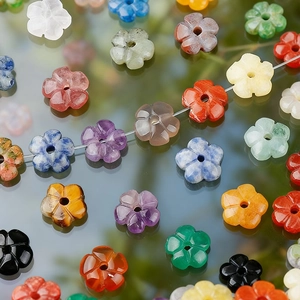 Flower Natural Stone Loose Beads Plum Blossom Amethyst Rose Quartz Agate Spacer Beads For DIY Jewelry Making Necklaces Bracelets