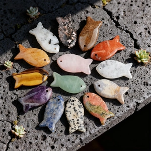 Natural Gemstone Fish Pendant Necklace Amethyst Rose Quartz Tiger Eye Carved Animal Charm DIY Jewelry Making Accessory