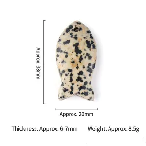 Fish-shaped natural dalmatian jasper pendant for jewelry making 38x20mm size