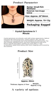 Detailed size specifications and model display of a fish-shaped natural stone pendant