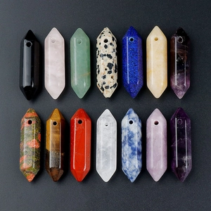 Assorted natural gemstone hexagonal double point crystal pendants for DIY necklaces