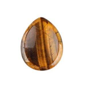 Polished tiger eye stone in teardrop shape with natural chatoyant texture and golden brown hues