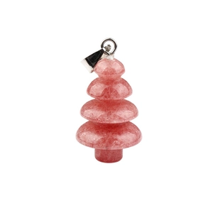 Pendentif sapin de Noël en cristal fraise naturel avec fermoir en métal argenté