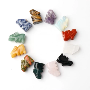 Set of 12 natural carved gemstone rabbit figurines in amethyst opal and tiger eye stone