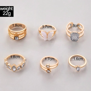 Detaillierte Größentabelle für 6er-Set Vintage-Goldringe mit Smaragd- und Schlangenmotiven