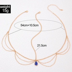 Detailed technical diagram of a gold pearl chain headpiece with precise measurements