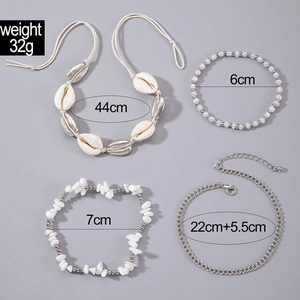 Detail view of 4-piece bohemian shell jewelry set with dimensions and weight specs