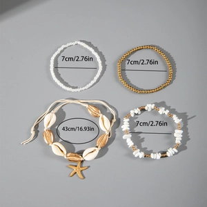 Detail of beach shell anklet set showing measurements for beads and sea star charms