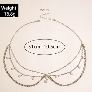 Detail of silver pearl chain headband with rhinestones showing weight 16.8g and 51cm length
