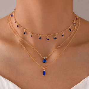 Collier Multicouche Élégant Avec Pendentifs Géométriques Ronds Et Rectangulaires En Strass Bijoux En Alliage Pour Femmes