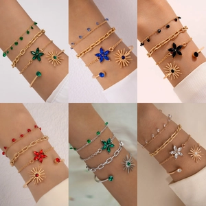 Bracelet Et Jonc En Alliage De Luxe Strass Fleur Soleil Étoile Bijoux De Mode Bohème Accessoires Pour Femmes