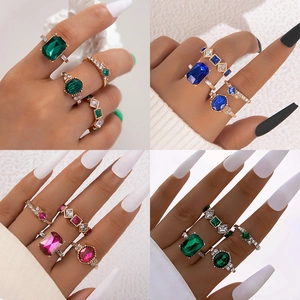 Vintage Geometrische Bunte Edelstein Ringe Legierung Gold Silber Plattiert Luxus Bohemian Mode Schmuck Frauen Accessoires