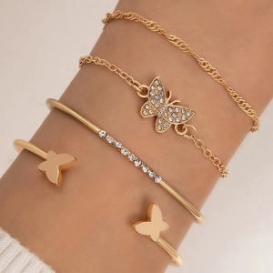 Alloy Rhinestone Butterfly Heart Bracelet And Bangle For Women Elegant Multi Layer Jewelry With Faux Artificial Pearl Knot Charm