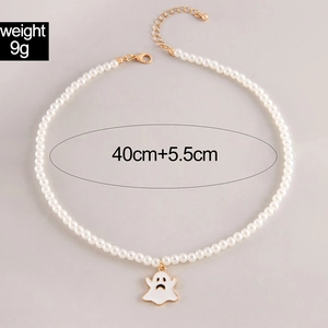 Ghost pendant pearl necklace showing 40cm length and 9g weight technical details