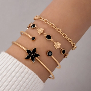 Bracelet Jonc En Alliage Plaqué Or Vintage Pour Femme Papillon Fleur Mauvais Œil Infini Bijoux Bohémiens