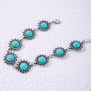 Bracelet de cheville bohème turquoise et tournesol en alliage argenté avec extension