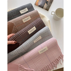 Thick warm plaid scarf for women with tassels in five elegant classic colors