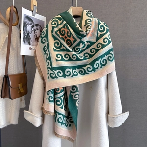 Geometric Pattern Imitation Cashmere Scarf Shawl Vintage Ethnic Tassel Large Warm Winter Wrap For Women Thick Jacquard