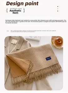 Detail view of thickened knit scarf with tassels and 206x54CM size specification