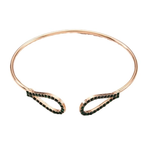Bracelet jonc ouvert doré rose avec cristaux verts en forme de gouttes d'eau