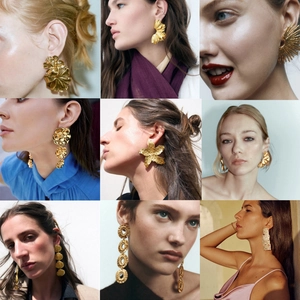 Alloy Flower Geometric Statement Earrings With Iron Earring Post Oversized Textured Metal Jewelry For Women Fashion