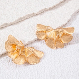 Fashionable gold alloy pleated flower earrings with artistic geometric petal design