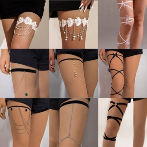 Sweet Cool Butterfly Rose Flower Leg Chain Sexy High Elastic Cross Wrap Leg Harness Garter For Women Party Body Jewelry