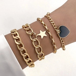 Multilayer Bracelet Bangle Alloy Imitation Artificial Pearl Cuban Paperclip Chain Star Heart Butterfly Charm Jewelry For Women