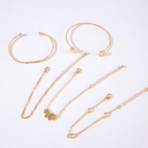 Detailed view of 5-piece gold-toned butterfly charm bracelets and adjustable bangles set