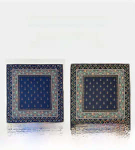 Detail of double-sided floral silk wool scarf showing contrasting patterns on both sides