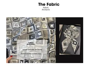Detailed view of the soft cotton and linen fabric with artistic geometric square patterns
