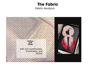 Detail of lightweight cotton and linen scarf featuring red polka dots and bow patterns