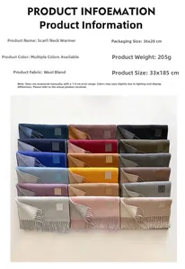 Wool blend fringe scarves set in 18 colors including navy and burgundy 33x185cm