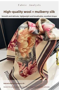 Detail of wool silk blend scarf with vintage floral patterns and luxury knit texture