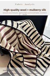 Detail of wool and mulberry silk scarf showing soft texture and striped geometric pattern