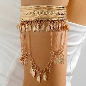 Bracelet De Bras À Franges Métalliques Vintage Chaîne Or Feuille Pièce Pendentifs Bohème Ethnique Bijoux Corps