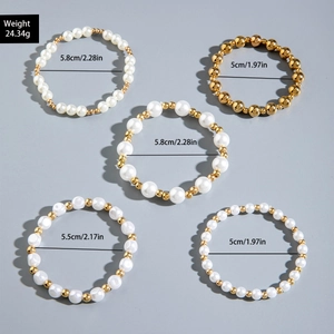 Detailed weight and size specifications for the 5-piece pearl bead bracelet set