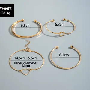 Detail view of 4pcs gold bracelet set showing precise measurements and dimensions