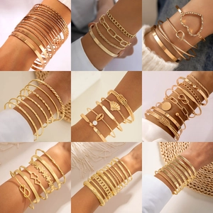 Bohemian Vintage Gold Plated Alloy Bangles Bracelets For Women Stackable Geometric Exaggerated Fashion Jewelry Accessories