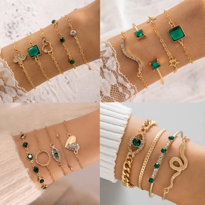 Eleganti Bracciali In Lega Per Donna Con Smeraldo Sintetico Cuore Ali D Angelo Segno Infinito Gioielli A Strati