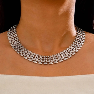 Punk Chunky Chain Choker Necklace Alloy Gold Silver Plated Geometric Wide Woven Minimalist Statement Jewelry For Women