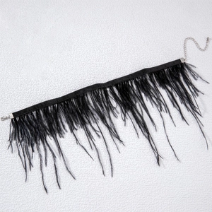 Collier ras du cou gothique à longues plumes noires avec chaîne réglable argentée pour femme