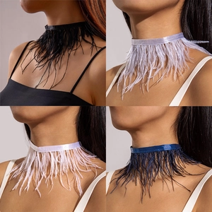 Collier Choker En Plumes Ruban De Satin Franges Gothique Sweet Cool Party Accessoire De Cou Bijoux De Mode Pour Femmes